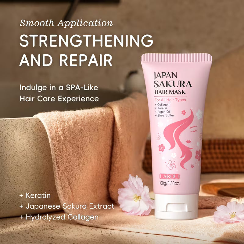 LAIKOU - Японска Маска за Коса Sakura с масло от Ший, Кератин, Арганово масло и Колаген